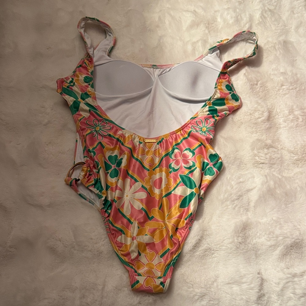 Floral One Piece Swimsuit - Pink, Green, Yellow - Picture 2 of 4